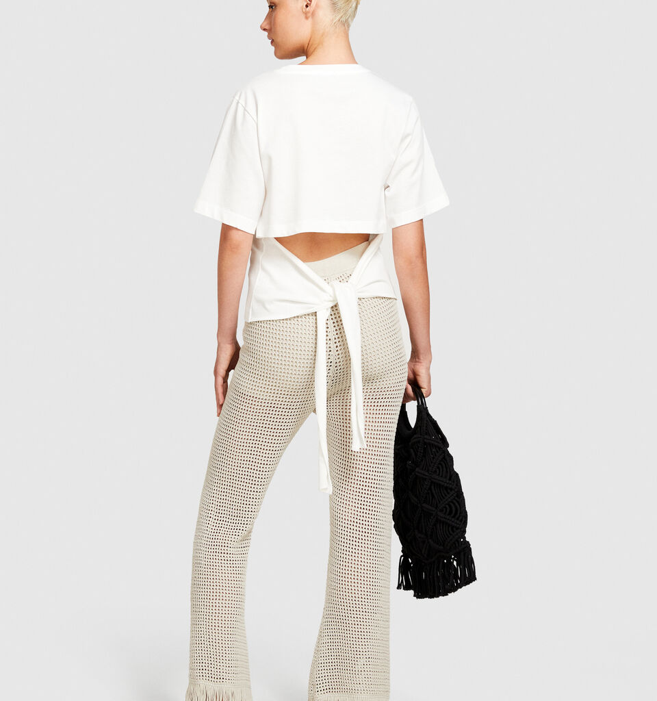 T-shirt with bow - women's short sleeve t-shirts - White | Sisley image number 3